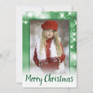 Glad jul Grön Glitter Jul Fotokort Julkort