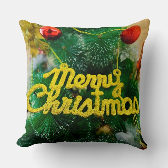 Glad jul Grön Glitter Julgran Holid Kudde (Framsida)