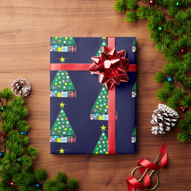 Glad jul grön julgran:  Mörkblå Presentpapper (Julgåva)