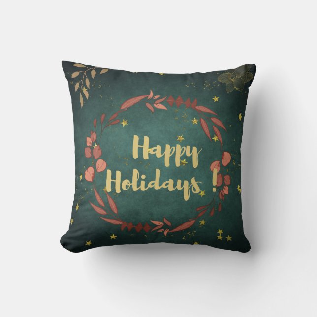 Glad jul grön krans julkudde kudde (Framsida)