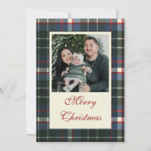 Glad jul Grön Rutig Fotokort för Högtiden