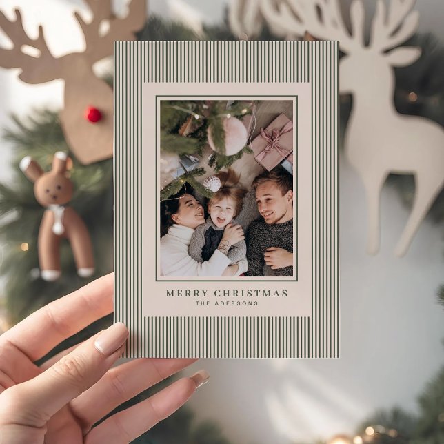 Glad jul Gröna Ränder Foto Personlig Julkort (Skapare uppladdad)