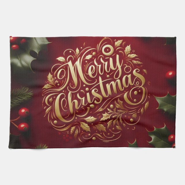 Glad jul grönska kökshandduk (Horisontell)