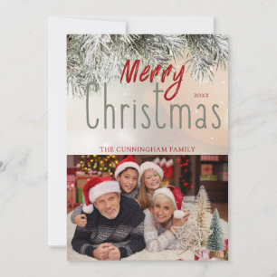 Glad jul Grönska Träd Foto Julkort