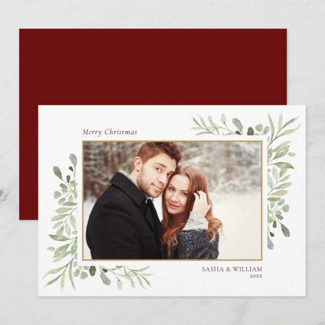Glad jul Grönskande Par Foto Julkort (Fram/baksida)