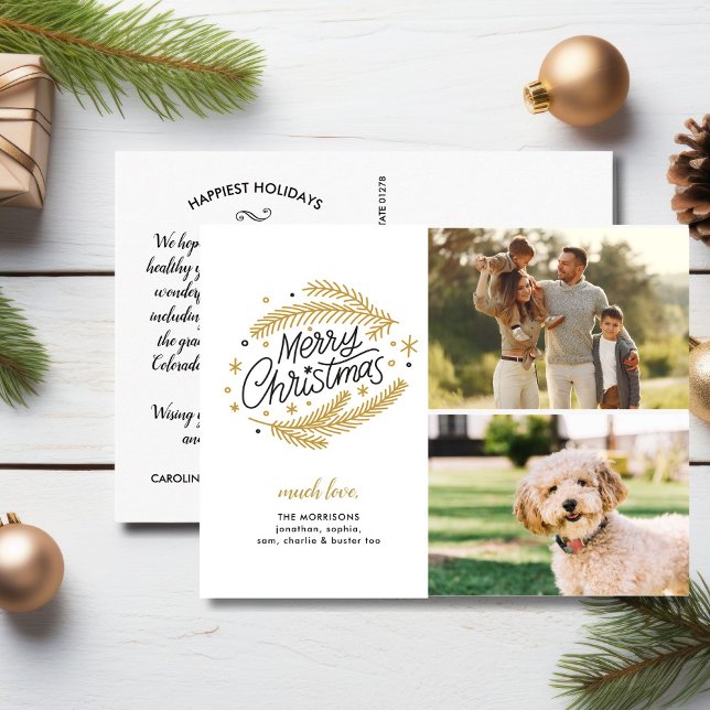 Glad jul Guld Botanicals, 2 bilder Vykort (Skapare uppladdad)