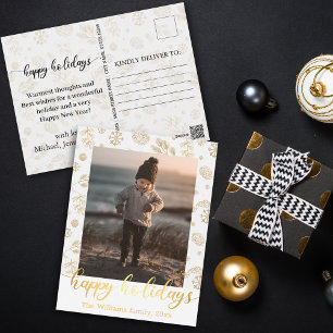 glad jul, guld chic script jul foto vykort
