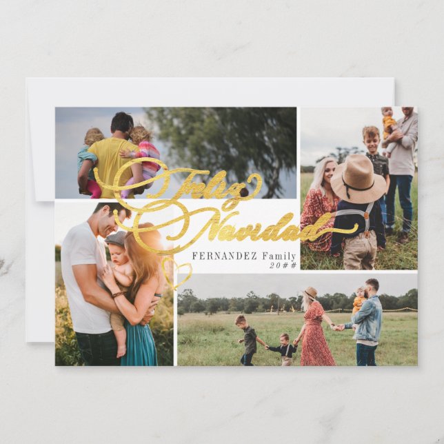 Glad jul Guld Jul Fyra Foto Collage Julkort (Framsida)