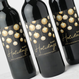 Glad Jul Guld Julgransprydnader Svart Vinflaska Etikett