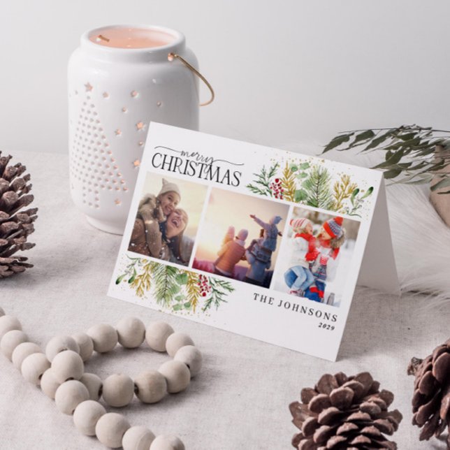 Glad jul Guld Vinter Botanisk Bild Helgdag Helgkort (Get into the holiday spirit with a heartfelt folded christmas card! 🎅)