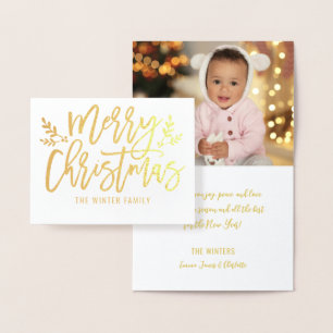 Glad jul Hand Lettered Foto Guld Folierat Kort