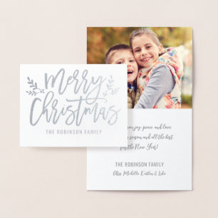 Glad jul Hand Lettered Foto Silver Folierat Kort