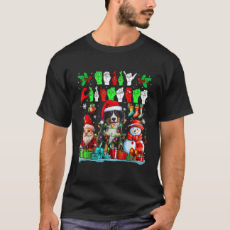 Glad Jul Hand Teckenspråk Tomte Bernese Mount T Shirt