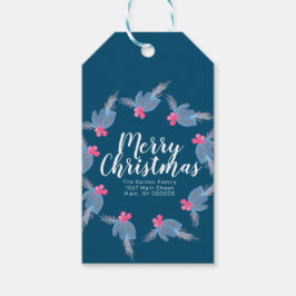 Glad jul Hand vattenfärg Blå julstjärna Presentetikett