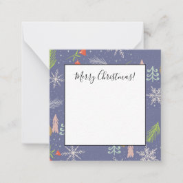 Glad jul Handritade Träd Snöflingor Blommor Anteckningskort