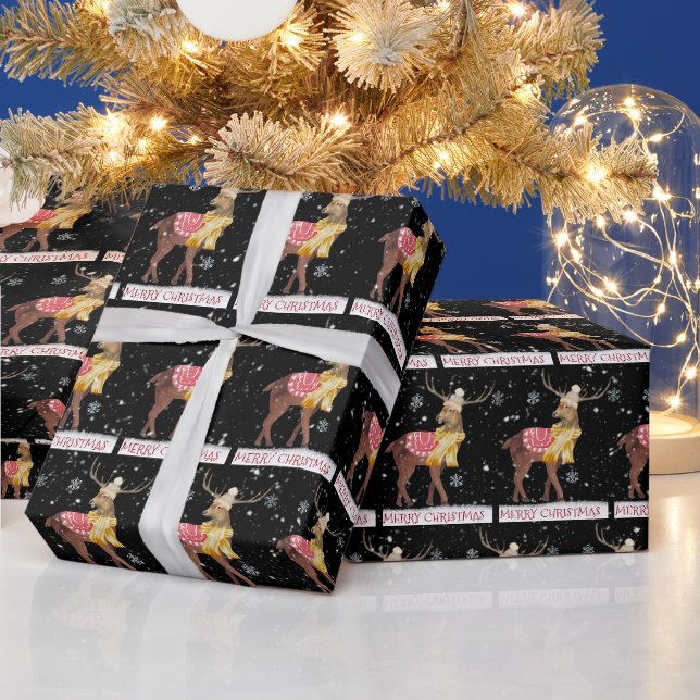 Glad jul hjort i snöflingor   presentpapper (Helgdagar)
