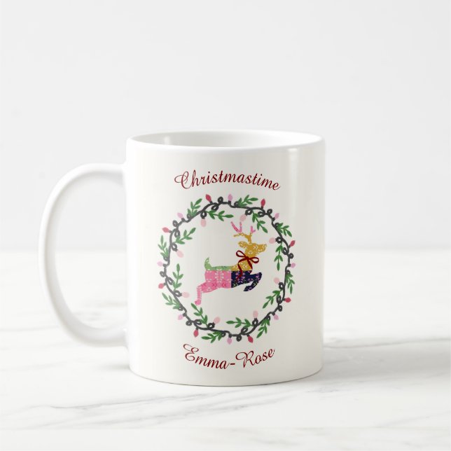 Glad jul Hjort med Krans Anpassa Kaffemugg (Vänster)