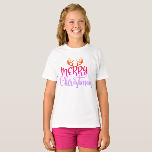 Glad jul Hjort T-Shirt för tjejer (Hel framsida)