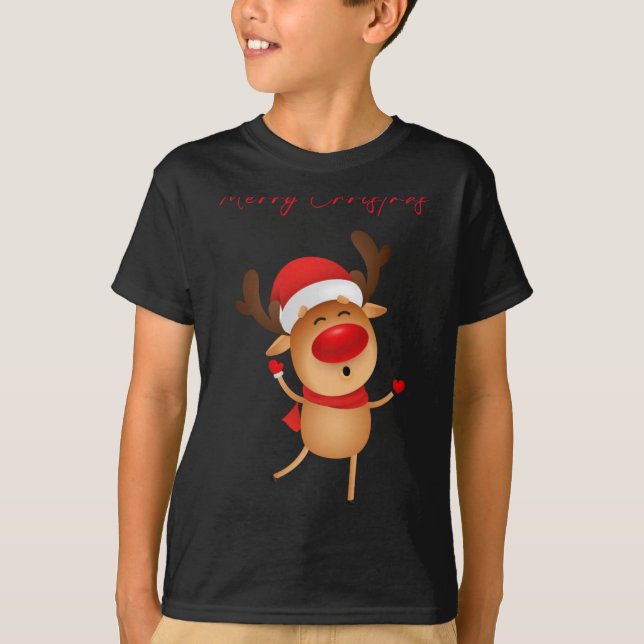 Glad jul hjort tecknad jul t-shirt (Framsida)