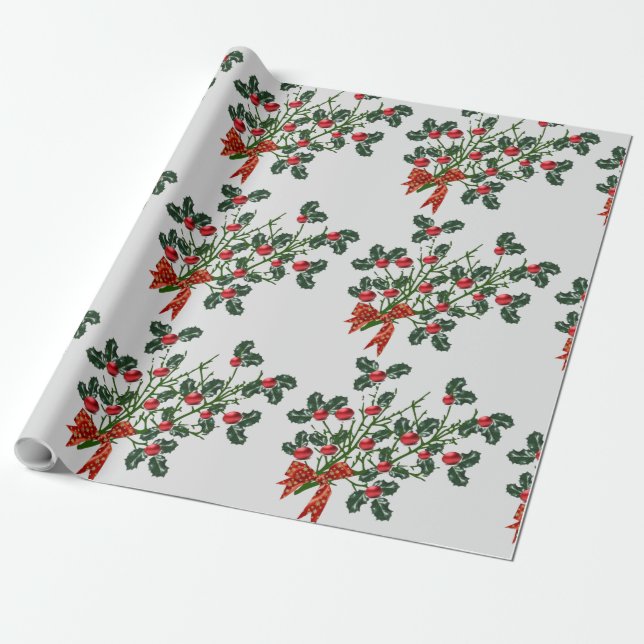 Glad jul Holly Branch Presentpapper (Utrullad)