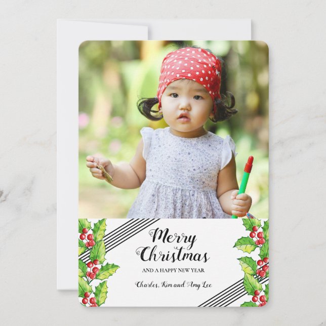 Glad Jul Holly Foto Julkort Inbjudningar (Framsida)