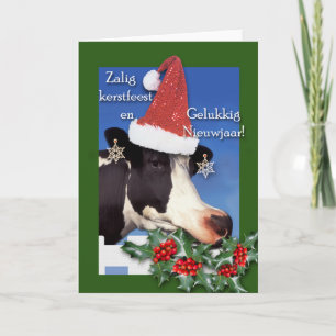 Glad jul, Holstein-ko med tomtehatt Helgkort