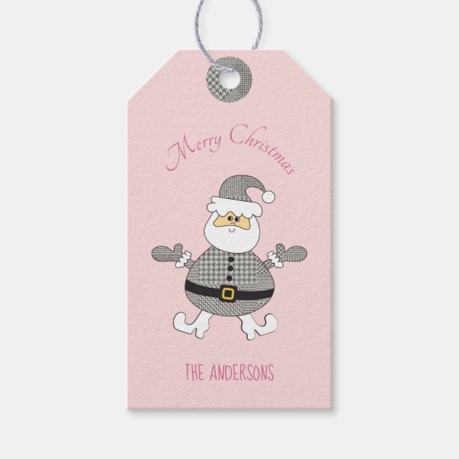 Glad jul Houndstooth Mode Tomte Presentetikett (Framsidan)