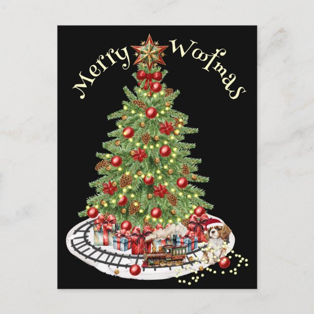 Glad Jul Hund Design - King Charles Spaniel Vykort (Framsida)