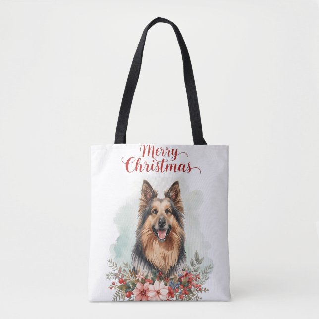 Glad Jul Hund Festiv Julhandel Tygkasse (Framsida)