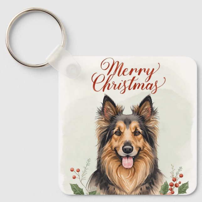 Glad jul Hund Festiv Semester Nyckelring Charm (Framsida)