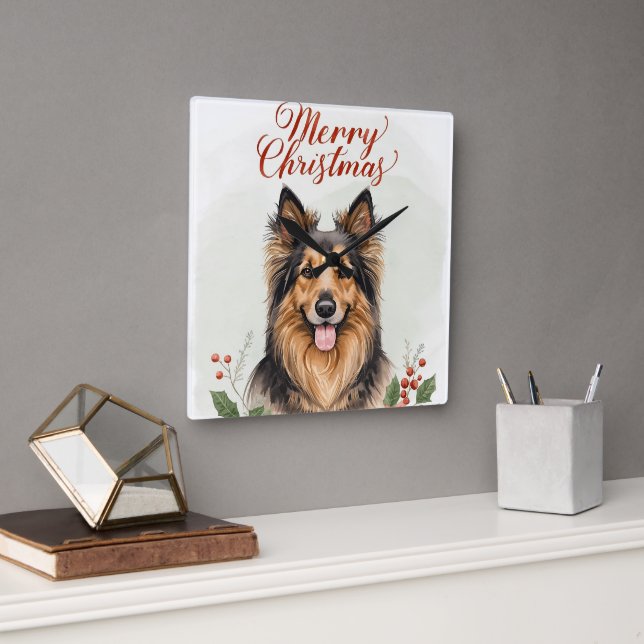 Glad jul Hund Festiv Vinter Hem Väggklocka (Kontor)