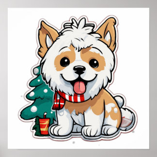Glad jul hund med kaffekopp | Söt jul Poster