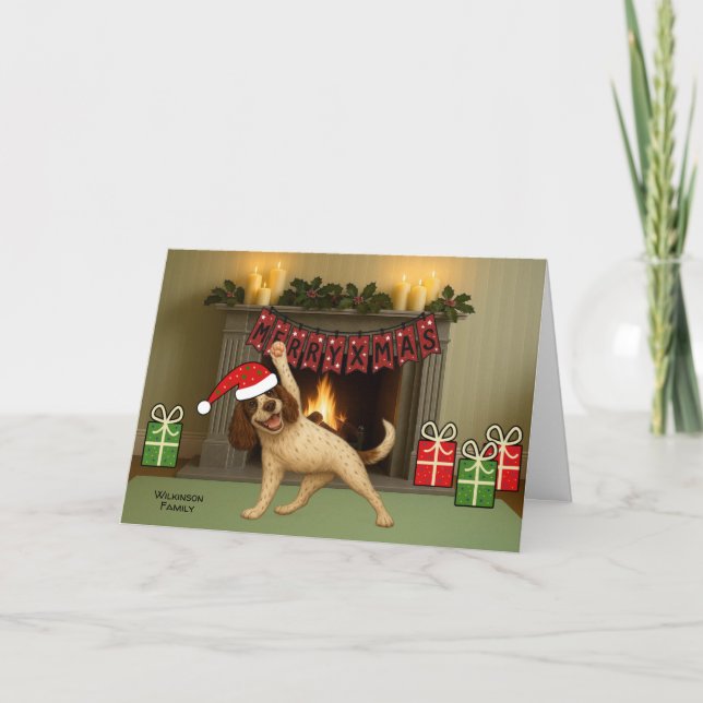Glad jul hund yoga helgkort (Framsida)