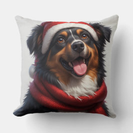 Glad jul hundporträtt i tomtehatt kudde