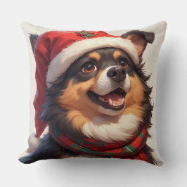 Glad jul hundporträtt i tomtehatt kudde