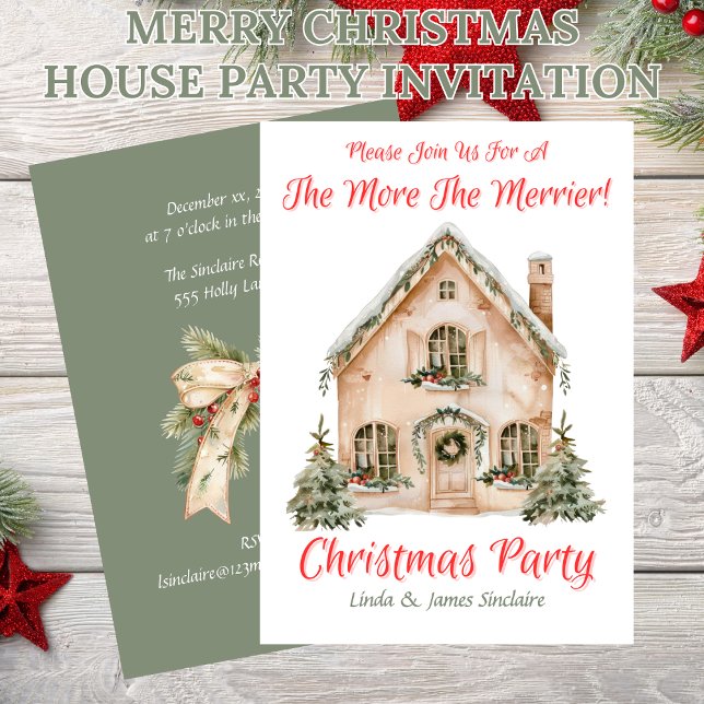 Glad jul husfest  inbjudningar (Merry Christmas House Party Invitation - The More The Merrier!)