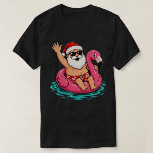 Glad jul i juli Tropisk Flamingo Tomte T Shirt