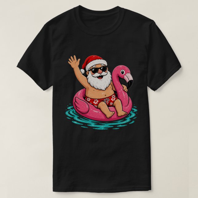 Glad jul i juli Tropisk Flamingo Tomte T Shirt (Design framsida)