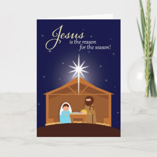 Glad jul Illustrerad julkrubba Helgkort