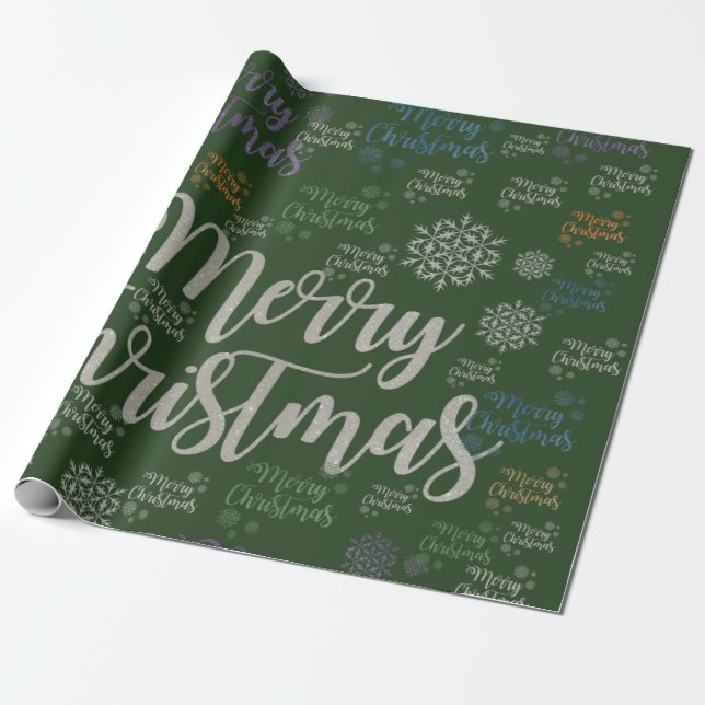 Glad Jul Inpackningspapper Grönt Presentpapper (Utrullad)