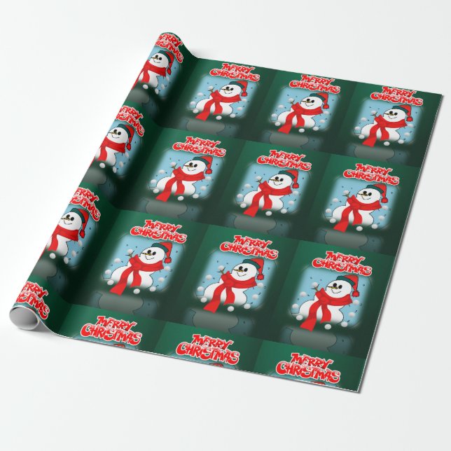 Glad Jul Inpackningspapper Snöman Presentpapper (Utrullad)