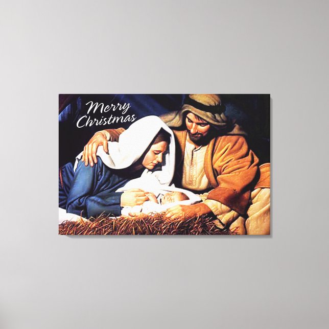 Glad jul Inplastad Canvas Nativity Tryck (Framsida)