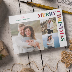 Glad jul Jewel Tone Typografi 3 Bilder Julkort