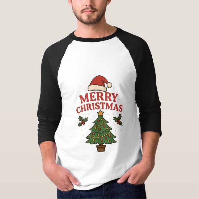Glad jul Julgran & Tomtehatt Festiv  T Shirt (Framsida)