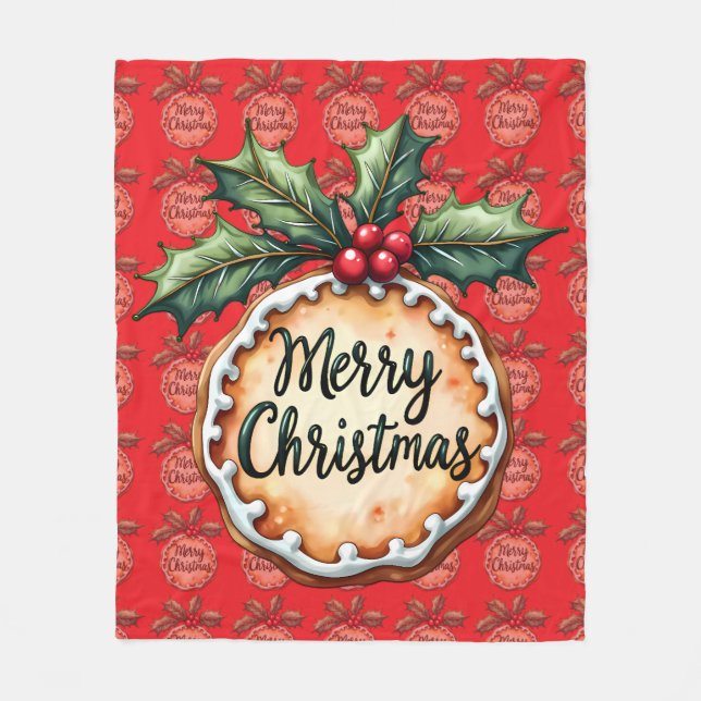Glad jul Kaka med Julbär Röd Fleecefilt (Framsidan)