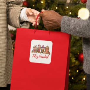 Glad Jul Kaktus Juldrycker Kaffe Fyrkantigt Klistermärke