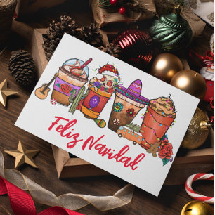 Glad jul kaktus juldrycker kaffe julkort