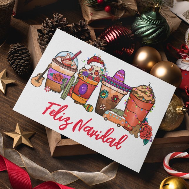 Glad jul kaktus juldrycker kaffe julkort (Skapare uppladdad)