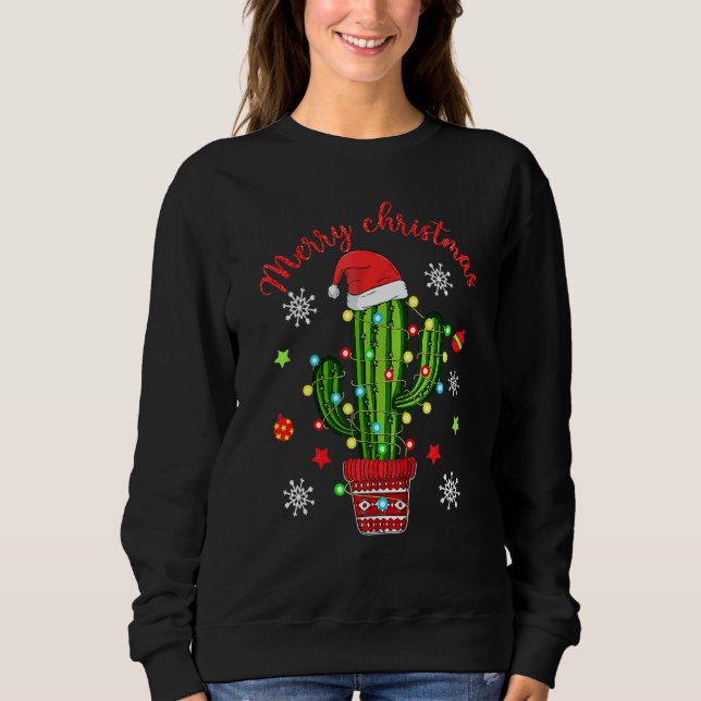 Glad jul kaktus med tomteluftbelysning jul t shirt (Framsida)