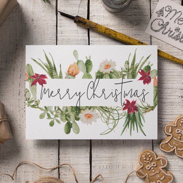 Glad Jul Kaktus Sukkulent Sydväst Julkort (Skapare uppladdad)